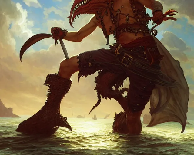 Prompt: pirate fighting a sea monster, deep focus, d & d, fantasy, intricate, elegant, highly detailed, digital painting, artstation, concept art, matte, sharp focus, illustration, hearthstone, art by artgerm and greg rutkowski and alphonse mucha