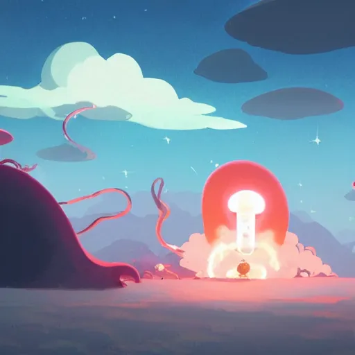 Prompt: baby harp seals astronauts firing flamethrowers at giant tentacle alien monsters on a pink and orange planet, clouds, mist, atey ghailan, goro fujita, studio ghibli, rim light, stark lighting, clear focus, very coherent,