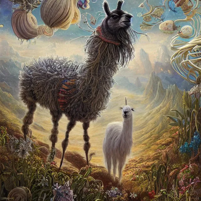 Prompt: llama with dreadlocks, beautiful space, by mandy jurgens, ernst haeckel, james jean