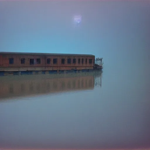 Image similar to moody boxcar, aquatic, impressionist, low light, dystopian