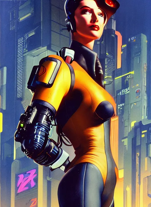 Prompt: powerful cyberpunk pilot. portrait by john philip falter and will eisner and gil elvgren and pixar. full body. realistic proportions. overwatch, rb 6 s, cyberpunk 2 0 7 7, blade runner 2 0 4 9 concept art. cel shading. thick lines.