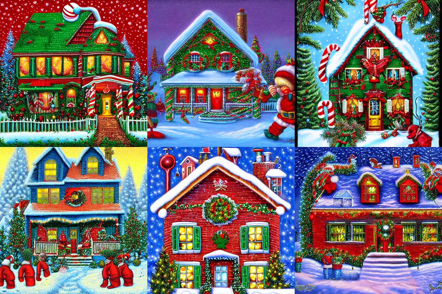 Prompt: House with Christmas decorations, Todd Schorr style, digital art,