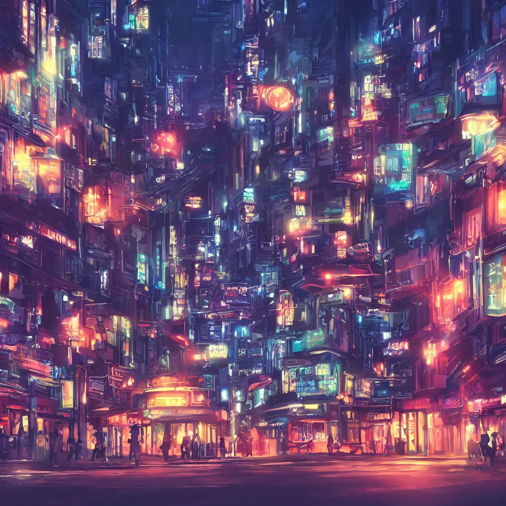 Image similar to futurisitc western street background at night, anime, painting, 4 k