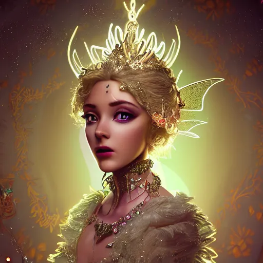 Image similar to portrait of fairy princess, glowing, ornate and intricate jewelry, jaw dropping beauty, glowing background lighting, white accent lighting, fairy tale, hyper detailed, 4 k octane render