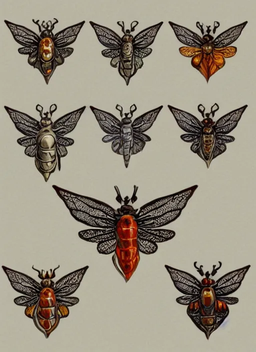 Image similar to small insect pendant, fantasy illustration, medieval era, blank background, studio lighting, hand - drawn digital art, 4 k, trending on artstation, symmetry