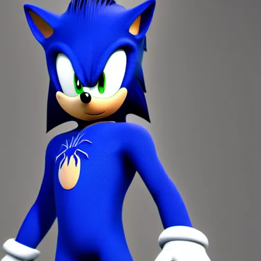 Prompt: A photo realistic image of sonic the hedgehog in a Spiderman costume, HQ, 4k