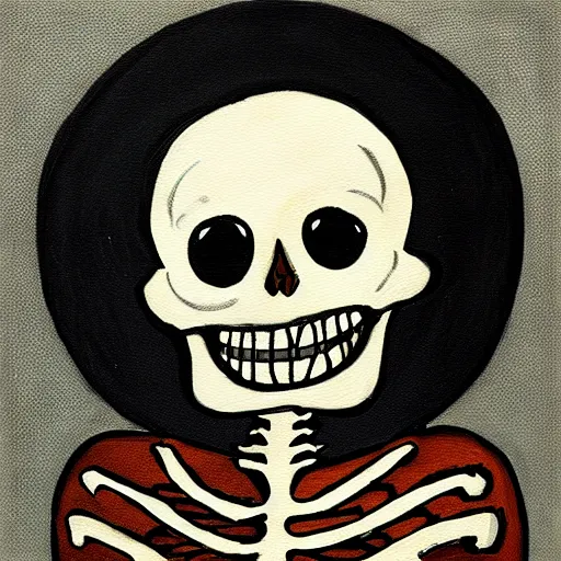 Prompt: winking smiling skeleton, painting