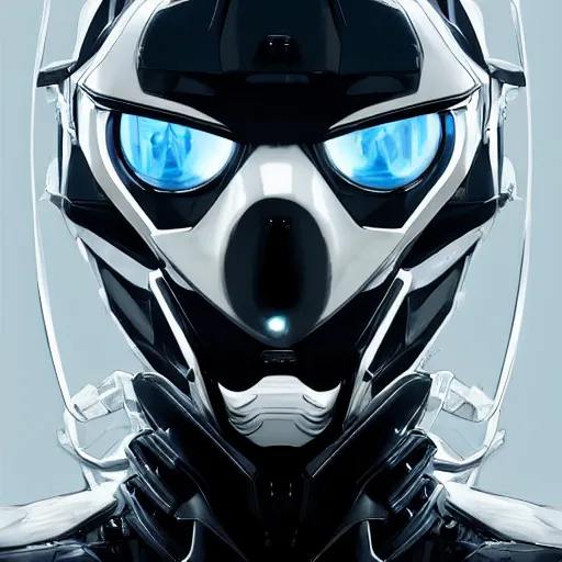 Image similar to portrait of a character with many robotic eyes, wearing sleek clothes, wearing a flowing white tailcoat, wearing a futuristic insectoid armored white mask with five circular lenses for eyes, the mask covers his entire face, many eyes, dramatic lighting, illustration by Greg rutkowski, yoji shinkawa, 4k, digital art, concept art, trending on artstation