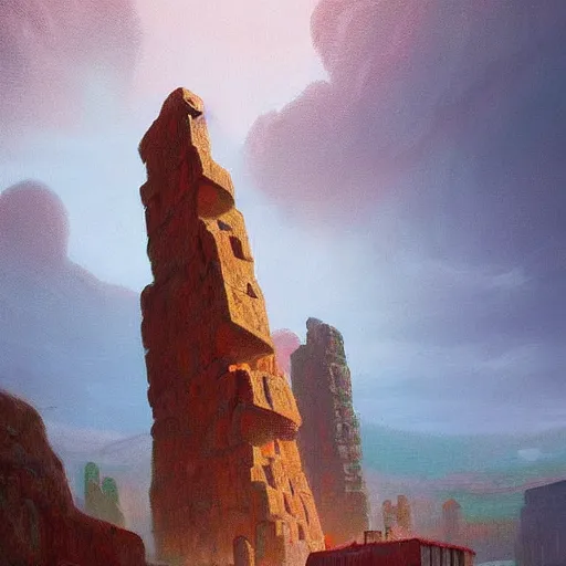 Prompt: a beautiful painting by johfra bosschartau, paul lehr, and beeple, trending on artstation A beautiful painting of colossal ancients viking monolithic marble city by a seacliff, royal br