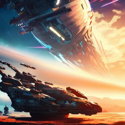 Image similar to space battleship attacking earth horizon forbidden west horizon zero dawn ray tracing hdr fanart arstation by ian pesty and alena aenami artworks in 4 k