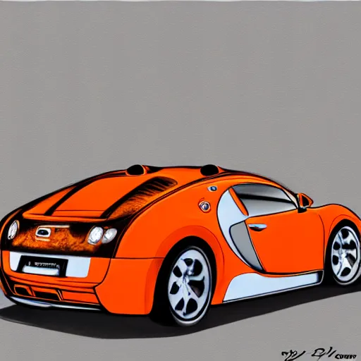 Image similar to professional drawing of an orange bugatti veyron, 4k, high quality, trending on artstation