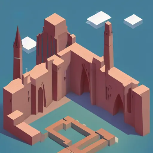 Prompt: isometric art of a cathedral in clouds, kurzgesagt channel, monument valley, 3 d computer generated art, kurzgesagt, isometric, good lighting