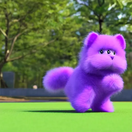 Prompt: purple fluffy animal running happily, hyperrealistic 4 k ultra detail 3 d render
