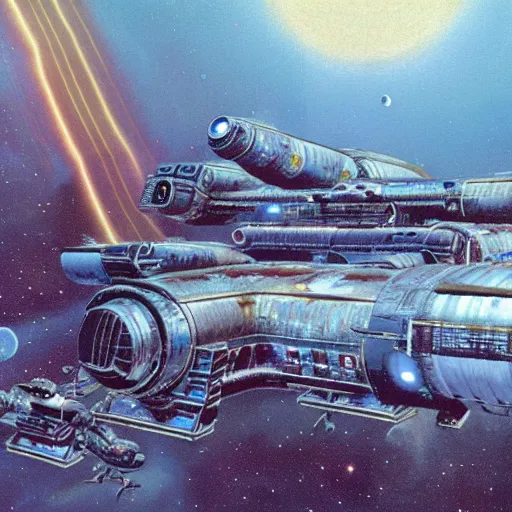 Prompt: abandoned space station, peter elson, tony roberts, jim burns, chris foss, angus mckie