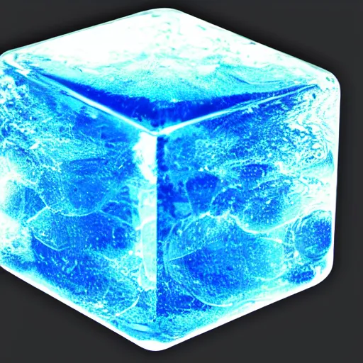 Prompt: a cube made of water. a cube with the texture of water