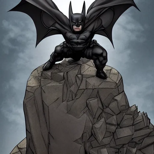 Image similar to batman sitting on a stone gargoyle looking down on gotham, comic book, illustration, night, mysterious, cinematic, hyperdetailed, artstation trending