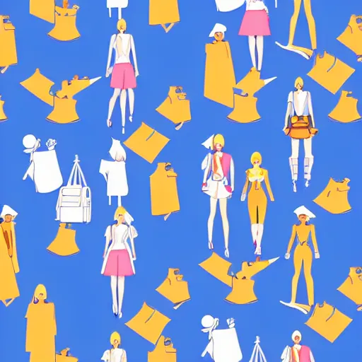 Prompt: fashion house hermes repeating pattern featuring cities and people vector illustration in style of anime realistic