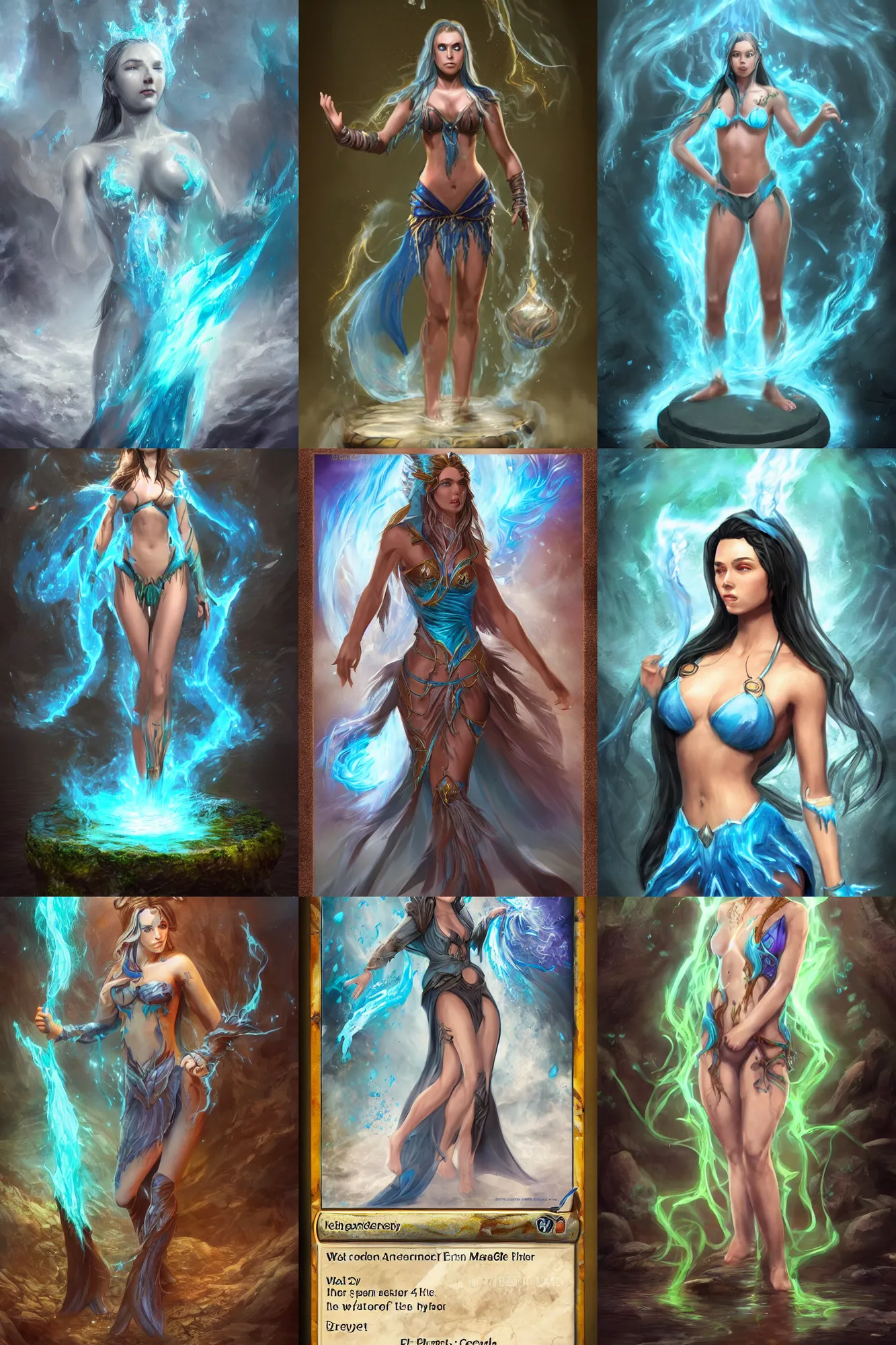 Prompt: water-elemental female wizard in the style of magic the gathering, realistic, accurate body features, trending on artstation, artstationHD, artstationHQ, 4k, 8k