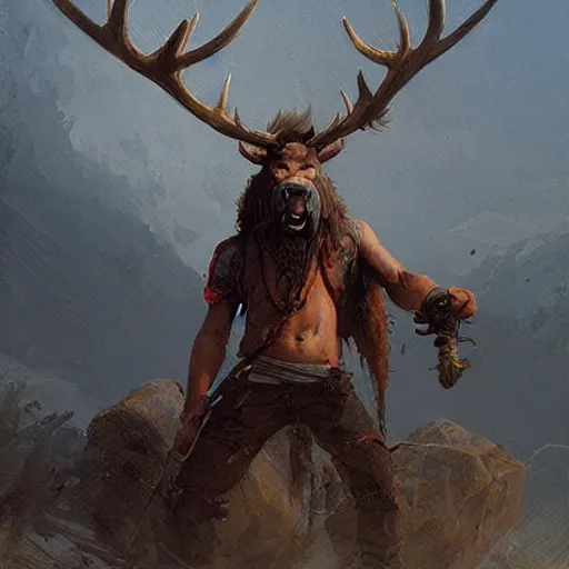 Prompt: hairy pirate with moose head by greg rutkowski
