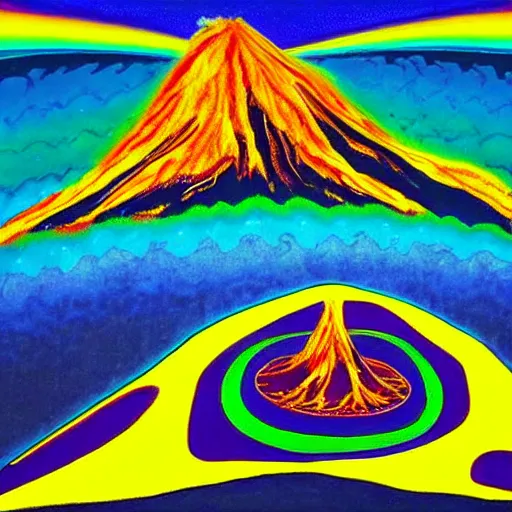 Prompt: a volcano, psychedelic art