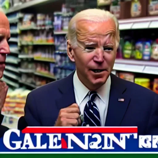 Image similar to Joe Biden berating a fat man at the supermarket, 8K, high quality