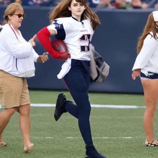 Prompt: emma watson in new england patriots football uniform