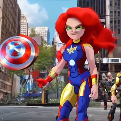 Prompt: ratchet with 3d style shows up in movie avengers battle in new york scene