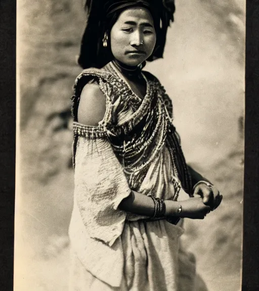 Image similar to vintage_portrait_photo_of_a_beautiful_nepalese_maiden in the himalayan mountains