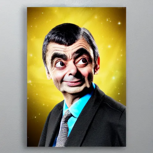 Image similar to beautiful astrotheology esoteric occult art of bionically accurate Mr Bean , award winning high resolution hyper realistic 4k 8k 16k