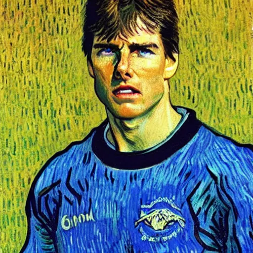 Image similar to Tom Cruise playing football by Van Gogh