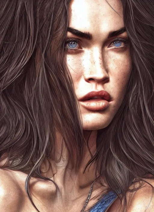 Prompt: megan fox, au naturel, hyper detailed, digital art, trending in artstation, cinematic lighting, studio quality, smooth render, unreal engine 5 rendered, octane rendered