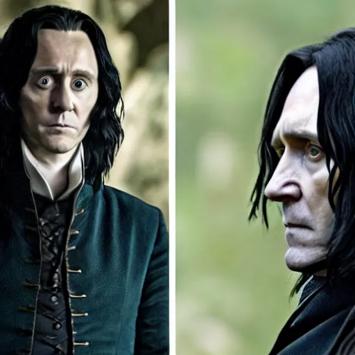 Prompt: Tom hiddleston as Severus snape, ultra realistic, sharp focus, intricate detail, lifelike