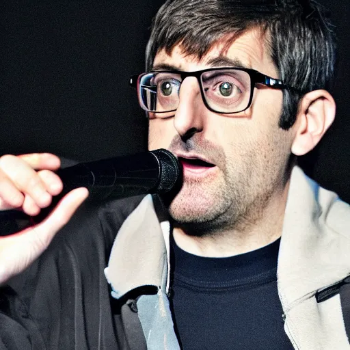 Prompt: Louis Theroux in concert, rapping