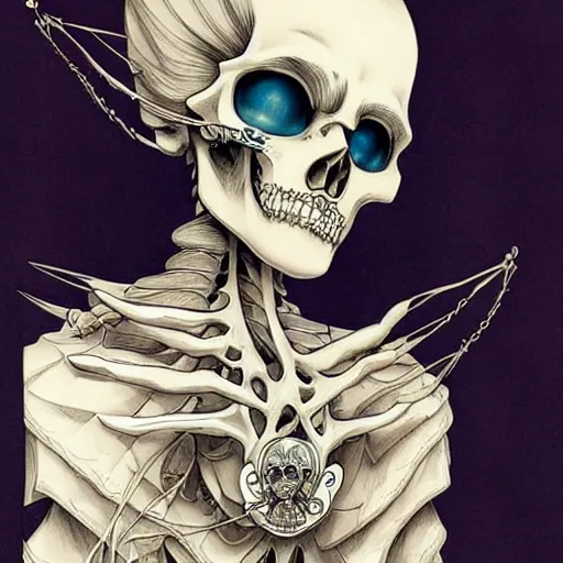 Image similar to anime manga skull portrait young woman skeleton, intricate, regal, angel, stormy elegant, highly detailed, digital art, ffffound, art by JC Leyendecker and sachin teng