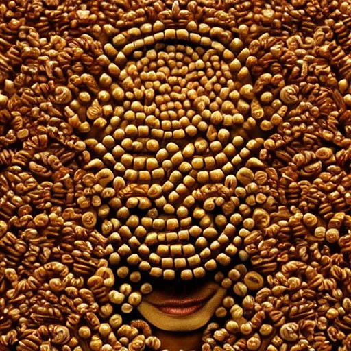 Image similar to a portrait of a head constructed from cheerios, gorgeous, intricate, volumetric lighting, high detail digital art, lightfarm agency, sharp focus, illustration, concept art