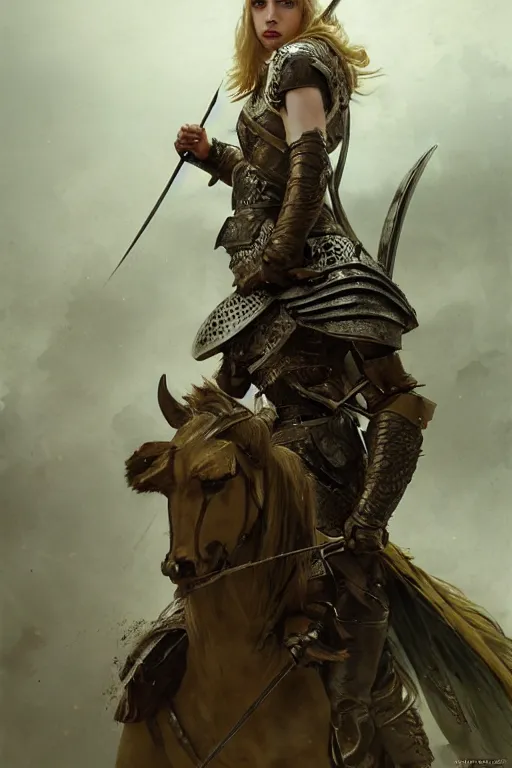 Image similar to young emma roberts, legendary warrior, heroic fighter, lord of the rings, tattoos, decorative ornaments, battle armor, omar ortiz, carl spitzweg, ismail inceoglu, vdragan bibin, hans thoma, greg rutkowski, alexandros pyromallis, perfect face, sharply detailed, centered, rule of thirds, realistic shading, photorealism