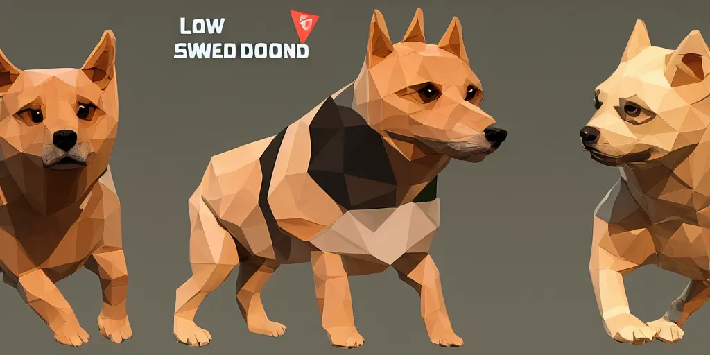 Image similar to concept art of low polygon 3 d render of swole doge vs cheems meme