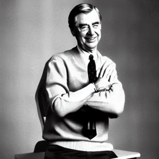 Image similar to mr. rogers doing finger guns, funny color photo