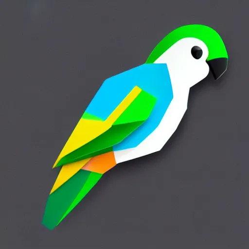 Image similar to isometric vector low poly rainbow parrot icon, white background, cgsociety, volumetric, lighting