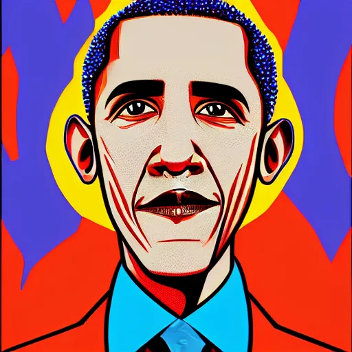 Image similar to Obama, graphic illustration by Jamie Hewlett, bold colors