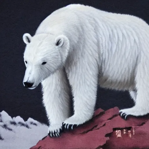 Image similar to a ink painting of a white polar bear by wu daozi, qiu ying,