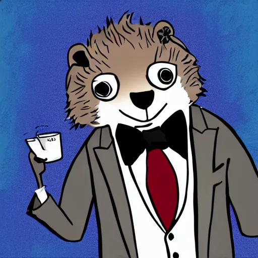 Image similar to a cute marmot in a tuxedo, digital art, comic book style