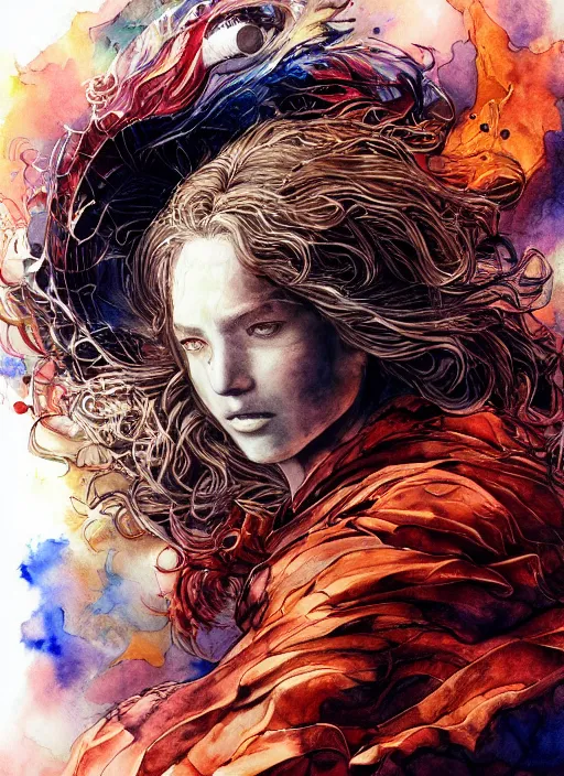 Image similar to portrait, A phoenix at the center of the universe, watercolor, dramatic lighting, cinematic, establishing shot, extremely high detail, foto realistic, cinematic lighting, pen and ink, intricate line drawings, by Yoshitaka Amano, Ruan Jia, Kentaro Miura, Artgerm, post processed, concept art, artstation, matte painting, style by eddie mendoza, raphael lacoste, alex ross