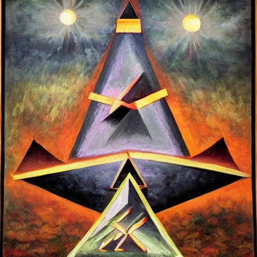 Image similar to black triangle in the sky being worshipped, worshippers, historical oil painting, detailed, award - winning