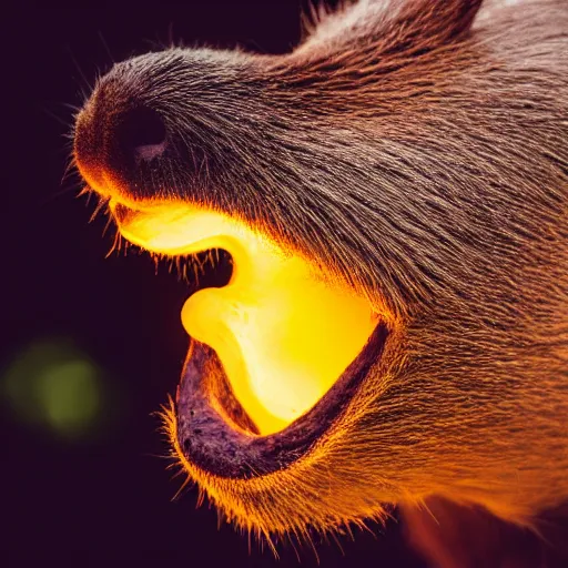 Image similar to photo of a capybara eating a nvidia gpu, neon lighting, nature photography, 8 k, canon 3 0 0 mm, professional photographer, 4 0 mp, lifelike, top - rated, award winning, realistic, sharp, no blur, edited, corrected, trending