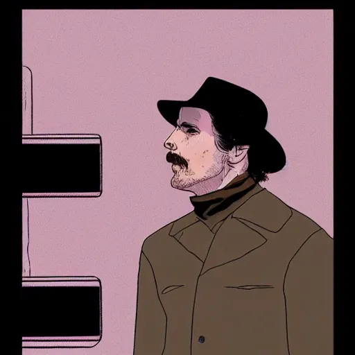 Image similar to christian bale retro minimalist portrait by jean giraud, moebius starwatcher comic, 8 k