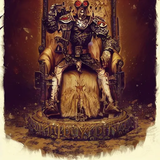 Image similar to Turkey, Anthropomorphized, as warlord general sitting on skull throne, magic the gathering artwork, D&D, fantasy, cinematic lighting, centered, symmetrical, highly detailed, digital painting, artstation, concept art, smooth, sharp focus, illustration, volumetric lighting, epic Composition, 8k, art by Akihiko Yoshida and Greg Rutkowski and Craig Mullins, heroic pose, oil painting, cgsociety, Battlefield background, explosions, arrows