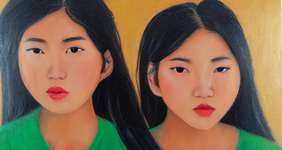 Image similar to a gen z teenage asian girl, oil painting by mai trung thu