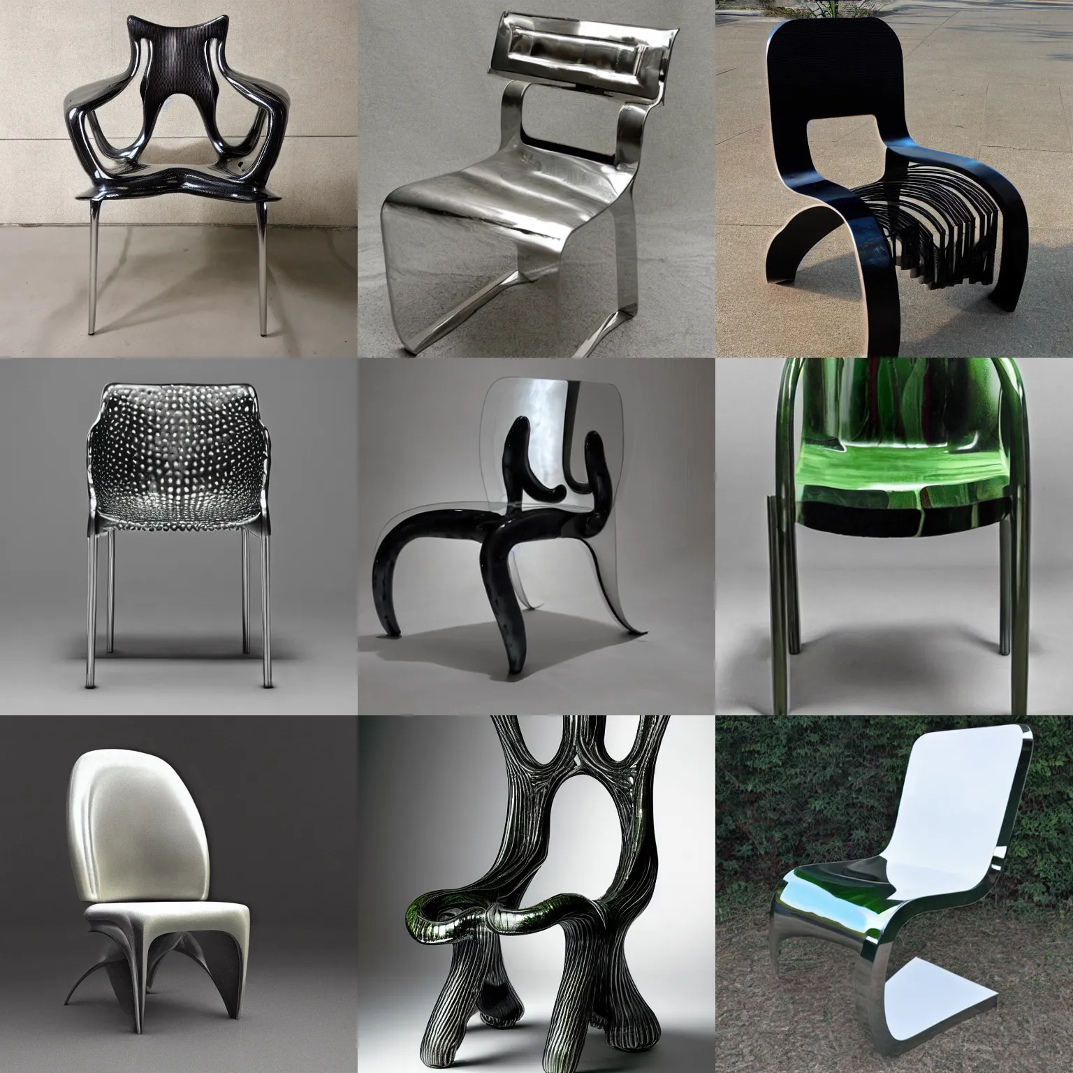 Prompt: modern chair designed by H. R. Giger, slimy, shiny
