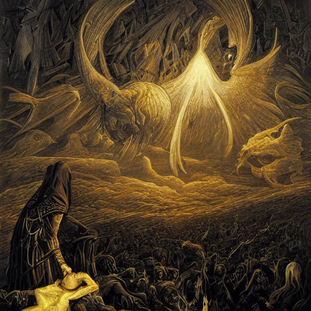 Image similar to a painting of the black heaven by johfra bosschart, dark fantasy art, high detail, trending on artstation